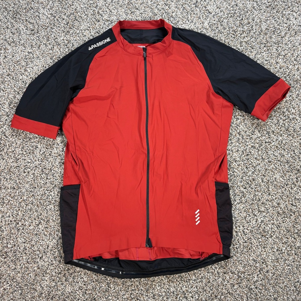 La Passione  Mens XXXL Adventure Cargo Cycling Jersey Red Black Short Sleeve Zip
